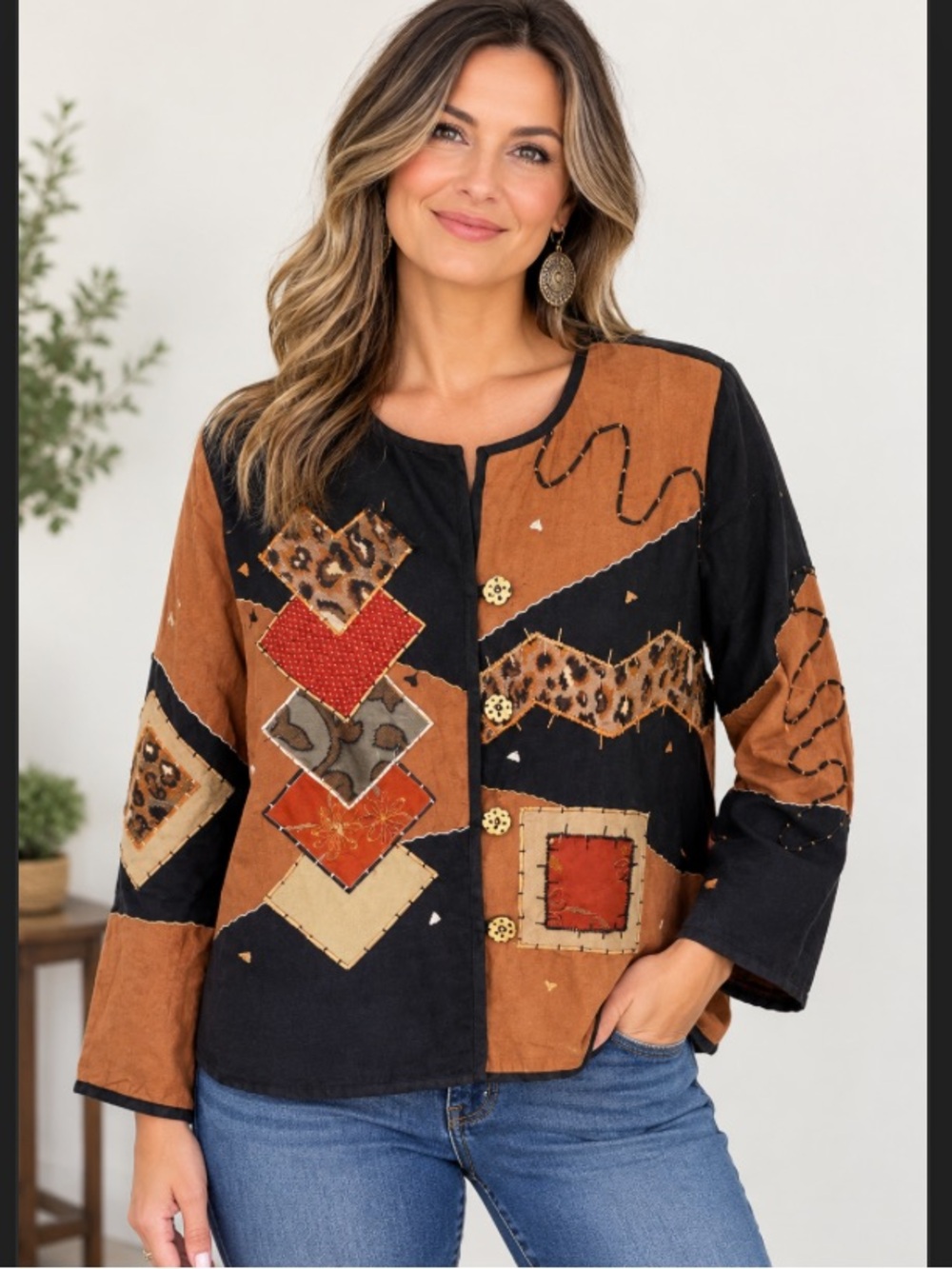 NT Alex Kim Womens jacket size L retro vintage patchwork padded tapestry